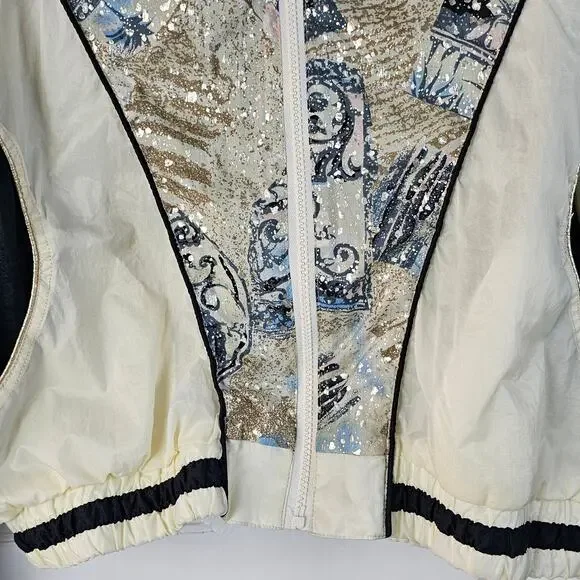 Vintage 80s East West Windbreaker cream silver blue women's Large - Picture 8 of 13